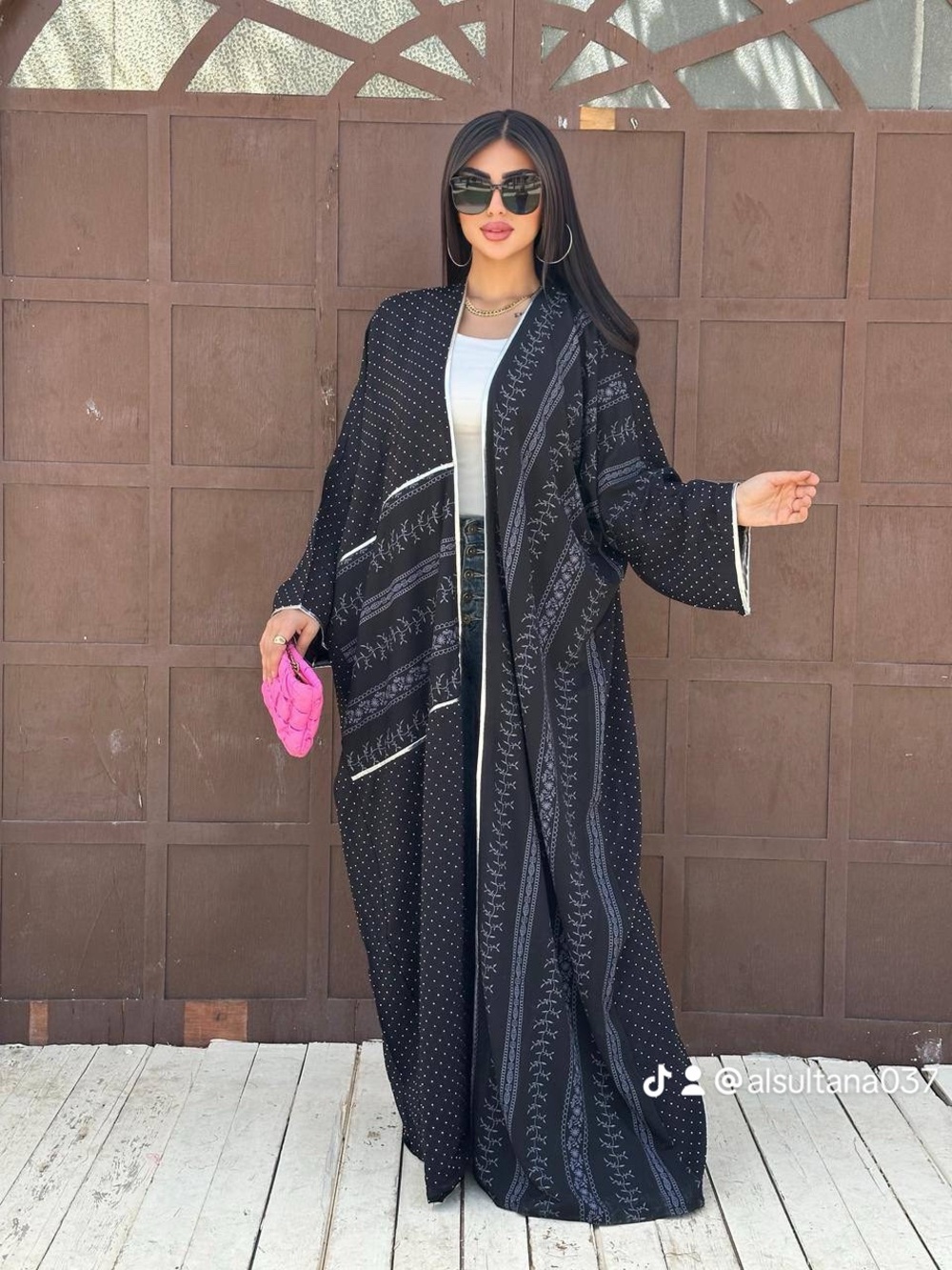 NWT Stunning Black Patterned Abaya / Open Front Maxi Cardigan one size
